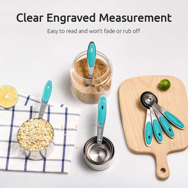 U-Taste Measuring Cups : U-Taste 18/8 Stainless Steel Measuring Cups and Spoons Set of 10 Piece, Upgraded Thickness Handle (Teal) - Image 4